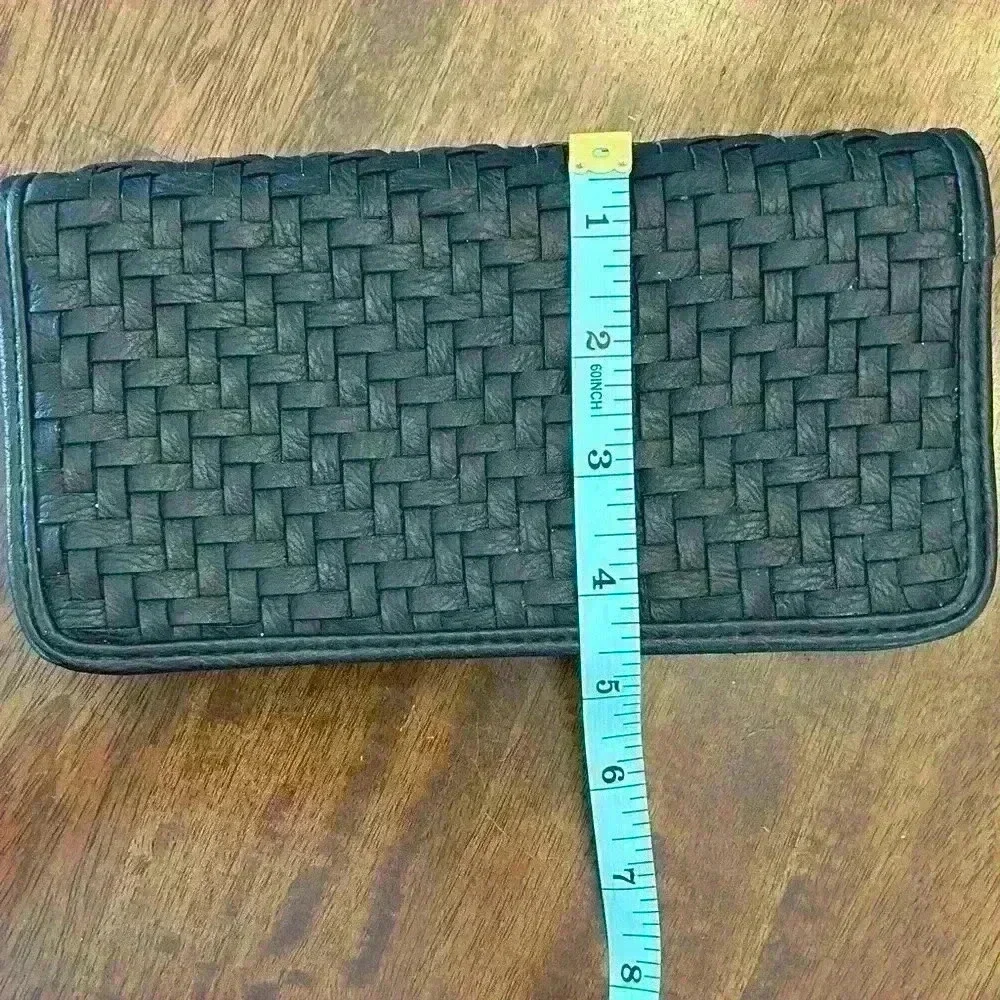 Madison West Wristlet Wallet Black Woven Faux Leather Clutch